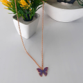 Girls Butterfly Multi Shaded Long Chain - Fashionable Butterfly Necklace For Womens - Crystal Never Fades Colorful Pendant For Ladies. 