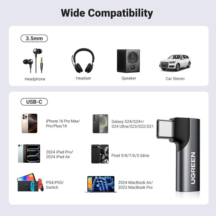 UGREEN USB C to 3.5mm Audio Headphone Jack Adapter Type C Aux DAC Earphone HiFi Right Angle Dongle Compatible with iPhone 15 Pro Max 15 Pro 15 Plus, iPad Pro Air, Galaxy S23 Ultra Pixel 7 Pro, Gray ORIGINAL UK ZONE STOCK