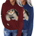 Women Hoodie Animal Pattern Warm Pure Color Sweatshirt. 