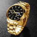 【BestGO】Fashion Sun Moon Star Diamond Men's Steel Band Watch Three Eyes Calendar Quartz Watch Men's. 