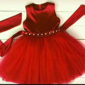 Cute Baby Frock with beads 2024 (baby girl fancy dress birthday frock partywear Red and Wine Red Color). 
