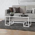Geometric-Inspired Glass Coffee Table - Wide Rectangular Double Rec Center Table in White - Elegant Wooden Cocktail Table for Your Living Room. 
