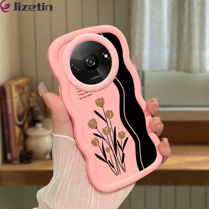 Jizetin for Redmi A3 A3x Back Cover Brown Tulip Macaron Bright Color Wavy Shape Soft Mobile Phone Cases