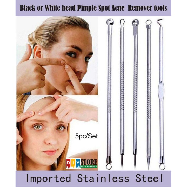 5pc Black or White head Pimple Spot Acne Extractor Remover tool kit