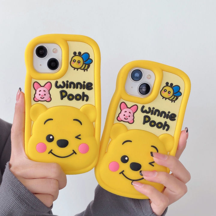 Japanese Korean Cartoon Pooh Bear for Apple 15proMax/iPhone14/13pro Silicone Phone Case Drop-Resistant