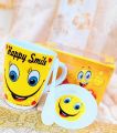 3 in 1 Tea/ Coffee Mug Gift Box, Happy Smile with Cute Face Printed on Coffee Cup, Set of Cup Spoon and Lid with Box Packing Gift for Girls/ Boys/ Someone Special. 