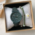 (Whitout Bracelet) Yfashion Women ple Stylish Watch With Imitation Leather Band Antique Mori Wrist Watch For Middle School Student Girl color. 