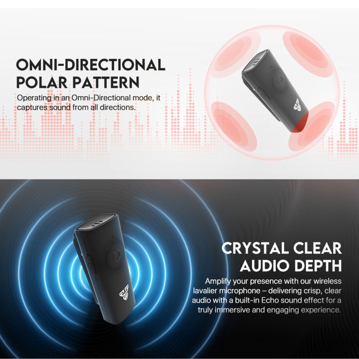 Fantech WMV11C / WMV21C Leviosa Air Wireless Lavalier Single / Dual Microphone With Noise Cancellation Reduction Omni Directional Mic Long 8Hrs Battery Charging Case Clip on Design For Vlogging Tiktok Youtube Intagram Video Shorts Reels (Only For Type C)