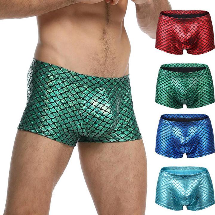 Newest Men Imitate Fish Skin Swimwear Novelty Man Bikini Swimwear Male Swim Trunks Night Club Performance Clothing