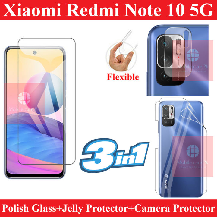 Xiaomi Redmi Note 10 5G Glass Protector Polish Screen Tempered + Back Protector Transparent Hydrogel Soft Film jell Protection + Back Rear Camera Protector 9H Gorilla Flexible Protection For Xiaomi Redmi Note 10 5G