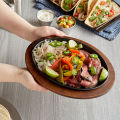 Sizzler plate with Wooden Base 31 cm x 18 cm | Wooden Sizzler Plate | Steak Sizzle | Non Stick Sizzling Platter. 