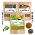 Bundle Of 3 Flexseeds | Flex / Flax Seed | Flaxseeds | Alsi k Beej + Chia Seeds Moringa Leaf Fine Powder / Sohanjana / Sohanjna Super Food. 