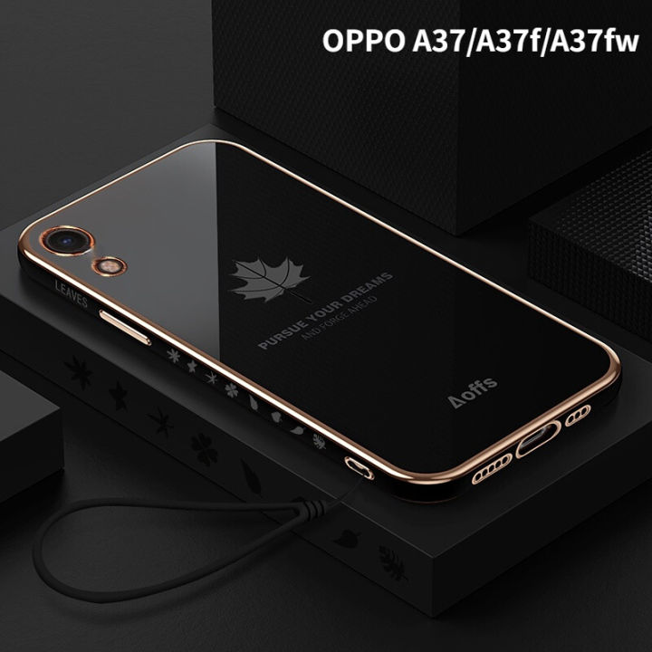 LECOMES%20for%20OPPO%20A37%20Back%20Cover%20with%20Lanyard%20Luxury%206D%20Plating%20Shiny%20Maple%20Leaf%20Phone%20Case%20Soft%20Silicone%20Square%20Edge%20Mobile%20Cases%20Cover%20for%20Girls%20Boys%20-%20Image%202