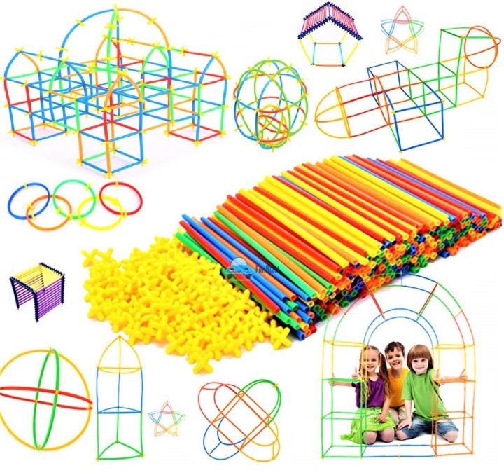 Rainbow Straw Constructor Stem Building Blocks Toys For Kids 220pcs And 110pcs Interlocking Plastic Educational Toys Engineering Building Blocks Assembly Straw Blocks for Boys & Girls