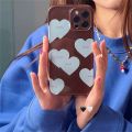 Korean Cute Mint Love Heart Brown Phone Case For iPhone 13 12 11 Pro XS Max X XR 7 8 Plus Shockproof Silicone Soft Back Cover. 