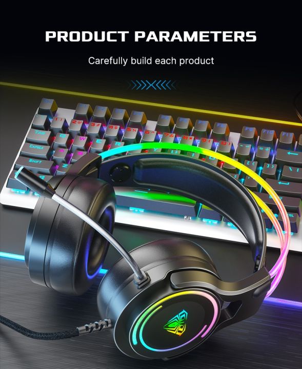 Aula S608 Rainbow 3.5mm + USB-A Gaming Headset  connect the Aula S608 to your computer with a 3.5 mm jack The RGB lighting can easily match the atmosphere of your room