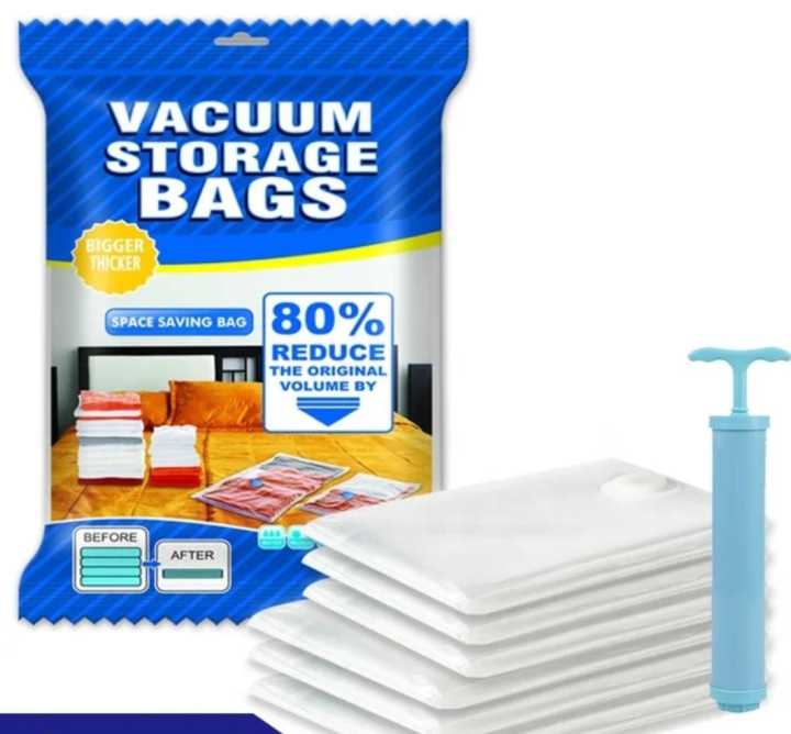 Vacuum Storage Bags with Hand Pump | Space Saver Vacuum Seal Bags for Travel & Luggage | Clothes, Blankets & Pillows Compression Bags | Reusable Travel Essentials
