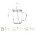 Square Glass - Square shape Glass with glass straw and wooden lid -Premium Transparent Square Drinking Glass Tumbler with Bamboo Lid And Glass Straw - Household kitchen accessories. 