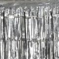 Silver Metallic Tinsel Foil Fringe Curtains 3.2ft x 6.5ft Backdrop Photo Booth Silver Metallic Foil Curtain for Birthday, Wedding, Bridal Shower, Baby Shower, Anniversary Party Decoration. 