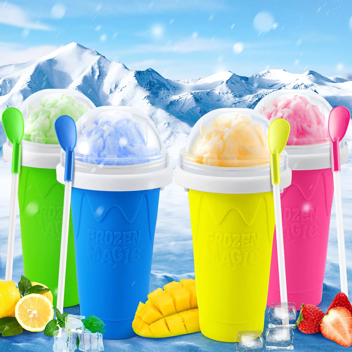 Slushy Cup, Slush Maker, Instant Ice Maker Cup for Hot Summers, Smoothies Cup Eco-friendly Double Layer, Instant Freeze Cup for Beverages and Cold Drinks, Silicone Slushy Ice Cream Maker for Home