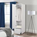 Single Door Wardrobe Armoire Closet with Hanging Storage, White Wood. 