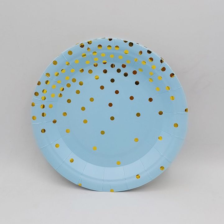 BLUE AND GOLDEN POLKA DOT THEME PAPER PLATES PACK OF 10 PAPER PLATES ( 7 INCH SIZE )