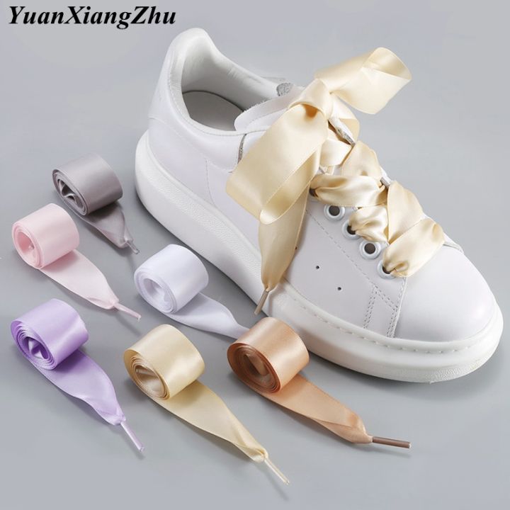 Lsgs 1pair 2 cm width satin shoe laces flat silk ribbon shoelaces boots sneakers shoelace 19 colors length 80cm 100cm 120cm S-1