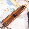 HiStrawberry Genuine Leather Zipper Pen Bag Mini Small Pencil Case Apple Electronic Writing Pen Protective Sheath Creative Vintage Style. 