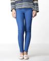 Blue Cotton High Elasticity Jegging Faux Jeans for Women. 