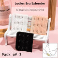 Pack of 3 Bra Extenders 3 Hooks and 3 Rows Soft and Comfortable Women Bra Extension in Black Skin and Pink Colors Increase 0.5 to 1.5 inches to Band Size of your Bra Hook Extender Accessories. 