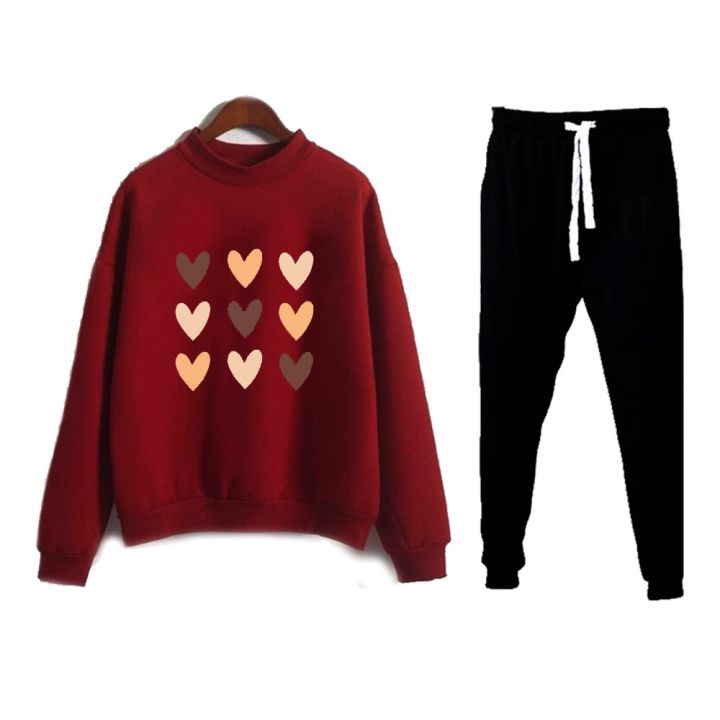 Hearts Printed Sweatshirt And Trouser Casual Sweat Tracksuit Top
