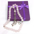 Natural Rose Quartz Stone Tasbih 33 beads Muslim women men rosary | Islamic Prayer tasbeeh with Metal fancy Chain & Gift Box. 