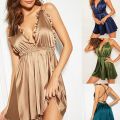 Fabulous Silk Styles Hot Sexy Women's Satin Silk Robe Nighty for Women Hot Sexy Sleepwear Nighty For Women Silk Nightgown Sexy Frilled V-Neck Sling Nightdress for Women Backless Soft Lounge Robe Suit for Home Dress and Bridal Nighty. 
