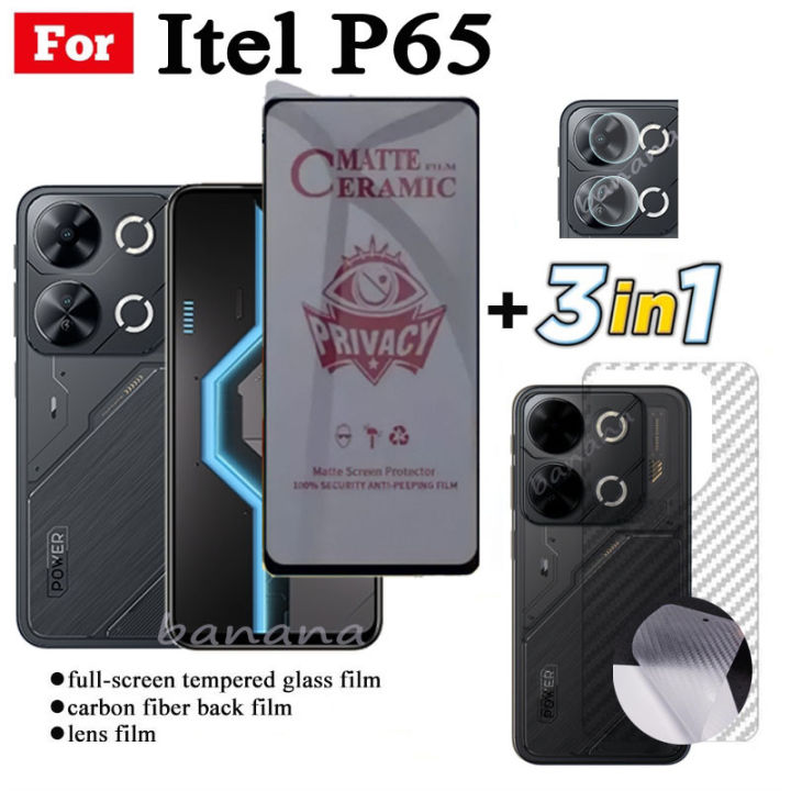 3 IN 1 Itel P65 Anti-Spy Privacy Ceramic film For Itel P 65 P6 5 A50 A70 Screen Protector +Camera Lens Glass+ Back film