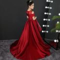 Long Dresses Flower Girls Red Color Birthday Party Competition Evening Dresses For Kids ( Fabric  Net And Silk  )  ( Size 03 Month To 16 Yrs). 