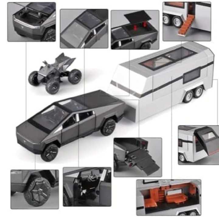 Diecast%20Tesla%20Cyber%20truck%20with%20Quad%20Bike%20and%20%20Pickup%20Trailer%20RV%20Model%20Toy%20with%20Motorcycle%201/32%20-%20Image%208