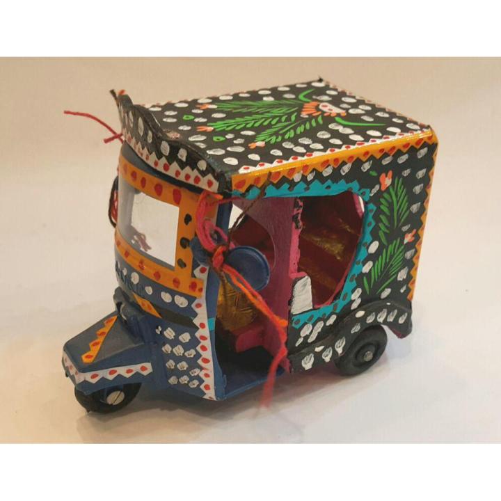 HANDCRAFTED WOODEN PAKISTANI RICKSHAW MODEL . TRUCK ART . TRADITIONAL TUK TUK . PAKISTANI HANDICRAFT SOUVENIRS