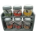 Elegant Design 2 Tier Spices Rack, 6 Transparent Spice Jars with Spoons Inside, 2 Tier Kitchen Spice Jar, Multifunctional Seasoning Condiment Spice Rack, Portable Kitchen Seasoning Jar, Home Masala Box Spice Jar,. 