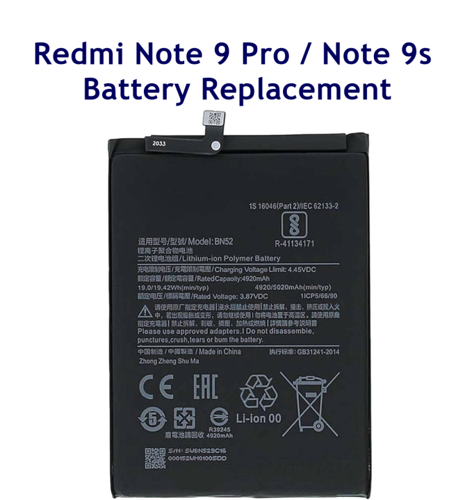 Redmi Note Pro Note 9s Battery Replacement BN52 Battery with