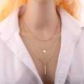 New Women Fashion Gold Color 3 Layers Chain Necklace Hollow Out Triangle Long Pendant Necklaces Jewelry. 