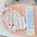 2/3PCs kawaii Sanrio My Melody Cinnamoroll Kuromi cutlery set cartoon chopsticks spoon Fork set portable tableware storage box. 