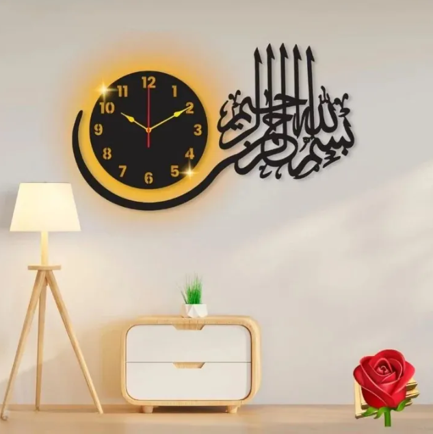 LifeStyle Glory Clocks | Clocks for rooms Fancy wooden | clock wall stylish | clock for room | led wall clock | qul wall clock | Allah name clock | wall clocks for bedroom fancy big 3d light I Decorating items, Wall Art