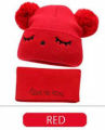 Baby Hat Scarf Set Eyes Embroidery Double pompom kid knitted Autumn Winter Neck Gaiter. 