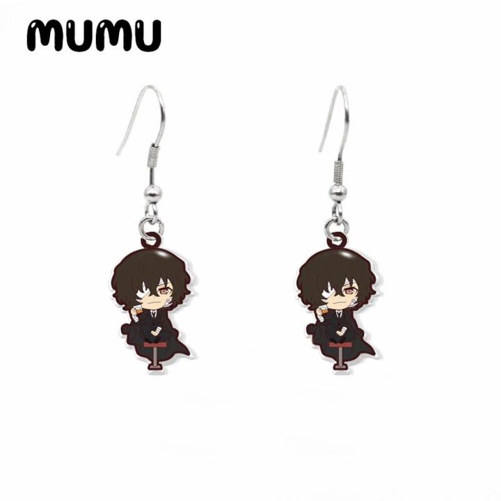 2020 New Bungo Stray Dogs Dangle Earring Anime Dazai Chuuya Acrylic Hook Earring Resin Earrings Epoxy Jewelry for Fans
