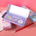 Metal Pencil Box Large Capacity Pencil Cases Cartoon Car Double Layer Pen Box Kid Stationery For Multiplication Formula Table. 