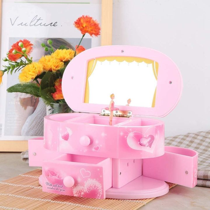 Music Box Dancing Ballerina Music Box Jewelry Box Storage Case with Mirror for Girls