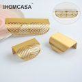 IHOMCASA Modern Simple Concealed Handle Brass Leaf Invisible Pulls Wardrobe Cupboard Cabinet Furniture Drawer Golden Knobs. 