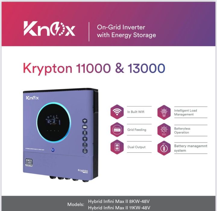 KNOX KRYPTON 8KW 11000 pV Hybrid Solar Inverter infini V4 Inbuilt WIFI , BMS with Parallel Kits