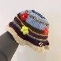 INS Korean Retro Flower Crochet Bucket Hat for Women Handmade Knitted Hollow Basin Hat Ladies Spring Summer Sunscreen Sun Hat. 