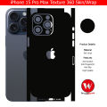 iPhone 15 Pro Max Skin/Wrap 360 Protection Sheet/ Carbon fiber/ Matte/ Transparent/ Lamination Back And Sides Included Camera Skin. 